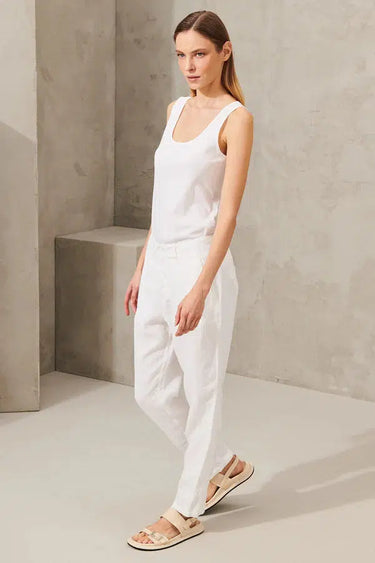 LINEN SLIM PANT WHITE-PANT-Transit-Debs Boutique
